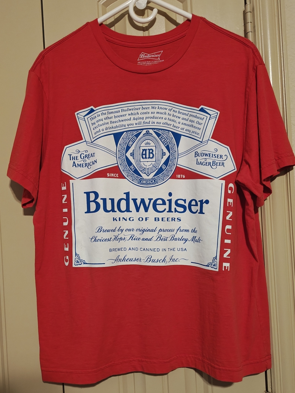 Red Budweiser Beer 🍺 T-Shirt Lana Del Rey Americana 4th Of July Sz L